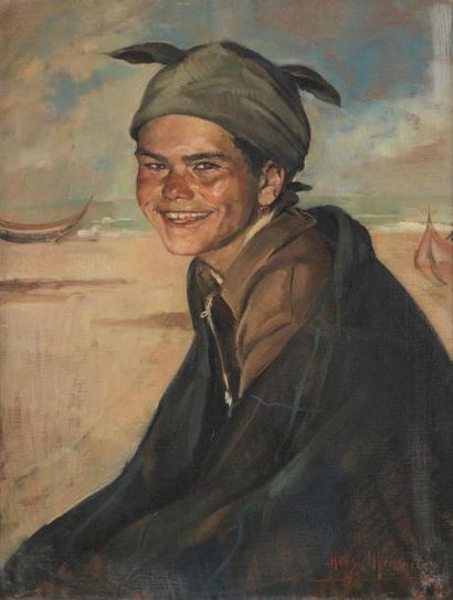 null Max MOREAU (1902-1992)
Jeune homme au foulard, bord de mer
Huile sur toile.
Signée...
