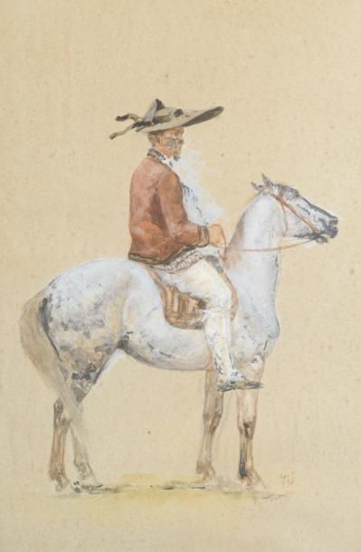 null Paul TAVERNIER (1852-1943)
Cavalier
Aquarelle et rehauts de gouache.
Signée...