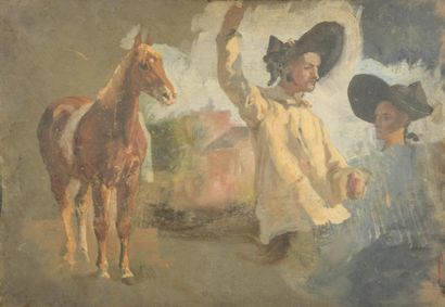null Paul TAVERNIER (1852-1943)
Etudes de cavaliers et de cheval
Huile sur panneau.
Au...