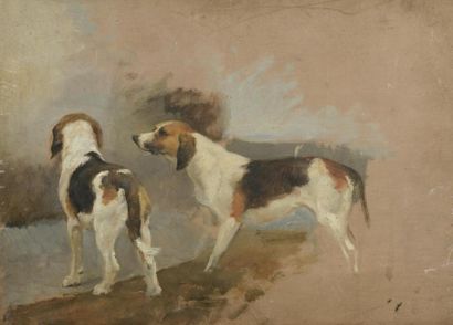 null Paul TAVERNIER (1852-1943)
Chiens de chasse
Huile sur panneau.
Cachet de l’atelier...