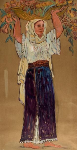 Marguerite LAVRILLIER-COSSACEANU (1893-1980) 

FEMME EN COSTUME TRADITIONNEL ROUMAIN...