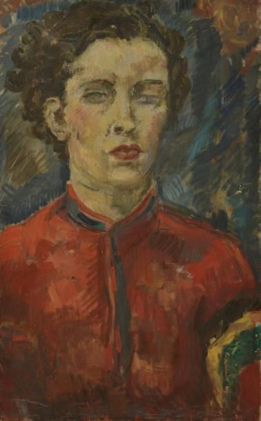 Marguerite LAVRILLIER-COSSACEANU (1893-1980) 

AUTOPORTRAIT AU VETEMENT ROUGE, VERS...