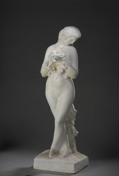 null CAZAUX Édouard (1889-1974)	


	« Jeune femme nue aux fleurs ». Sculpture en...