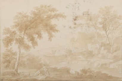 null Lot de deux dessins :


– Attribué à Abraham GENOELS (1640-1723)


Vue d’un...