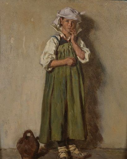 null Alexandre GUILLEMIN (1817-1880)


Paysanne à la robe verte


Huile sur carton.


Signée...