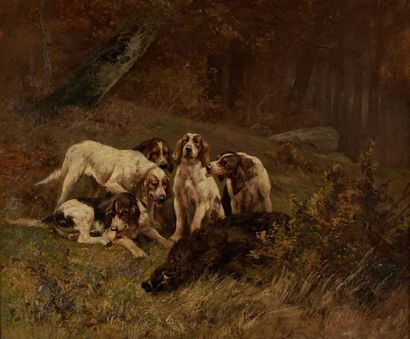 null Gaston GÉLIBERT (1850-1931)


Chiens de chasse et sanglier


Huile sur toile.


Non...
