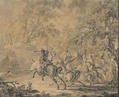 null G. MALLISEN (actif à la fin du XVIIIe siècle)


Attaque des brigands en forêt


Plume...