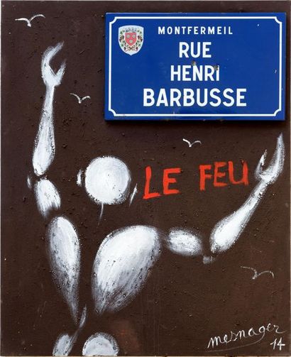 null Jérôme MESNAGER (1961)
Le feu, 2014
Plaque émaillée et technique mixte sur toile
Signée...