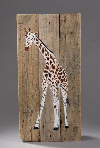 null MOSKO (1953)
Girafe, 2011
Pochoir sur planche de bois brut
Tampon de l’artiste...