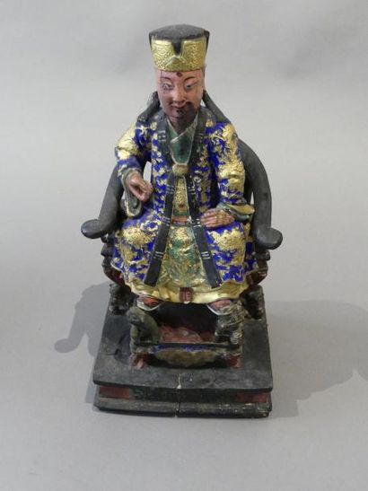 null Statuette en bois polychrome et dorures, la barbe en crins, représentant un...