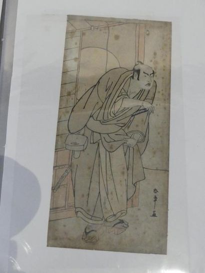 null Lot de cinq estampes oban tate-e :
-	samouraï à la lance; 36,5x 24,5 cm ; légers...