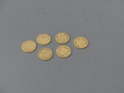 6 pièces en or 20 françs, Tunisie
2 de 1891,...