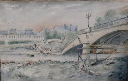 null Attribué à François FLAMENG (1856-1923)
Pont à Soissons
Aquarelle sur papier,...
