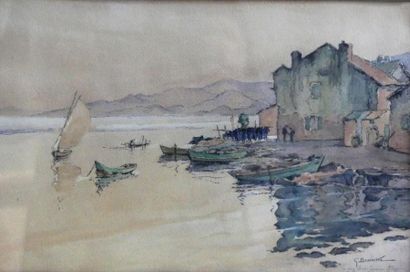 null BRUNKE (Xxème siècle)
Port de pêche
Aquarelle et fusain sur papier
Signé et...