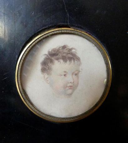 null Miniature à l'aquarelle représentant un jeune enfant et un portrait d'homme...