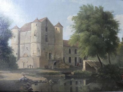 null Ecole française du XIXe siècle
Château au bord d’un lac, animé de personnages
Huile...