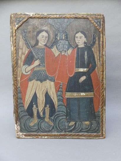 null Icone représentant deux anges, Saint Michel et Saint Gabriel. 
XIXe siècle
71...
