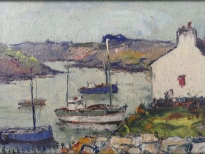 null René LEFORESTIER (1903-1972)
Port en bretagne
Huile sur panneau, signé en bas...