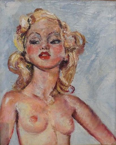 null +LOT 135+DAZZA (Xxème siècle)
Jeune femme nue
Huile sur toile, signée au dos
27...