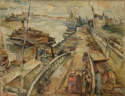null Albert LINDEGGER (1904-1991)
Quais d'Anvers
Huile sur toile.
Signée en bas à...