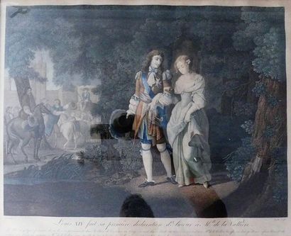 null Lot de 3 gravures en couleurs :
- Madame de la Vallière et le marquis de Bragelone
-...