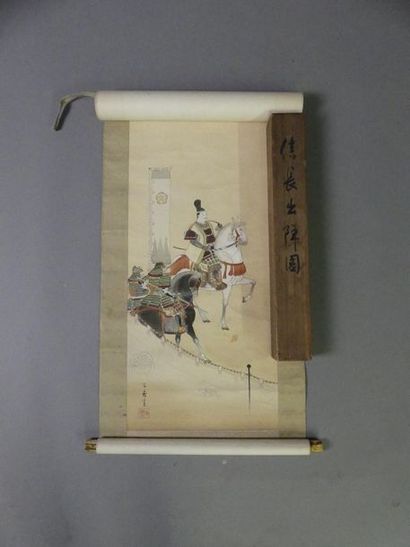 null Kokô IWASA (1884-1951)
Cavaliers
Peinture sur soie. Boite en bois.
201 x 55...