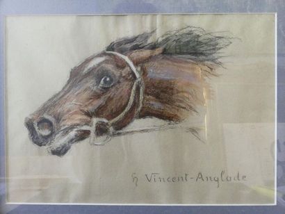 null Henri Vincent ANGLADE (1876-1956)
Etude de tête de cheval.
Fusain, aquarelle...