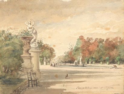 null Victor SABATIER (1823-1891)
Le Jardin des Tuileries à Paris
Aquarelle.
Signée,...