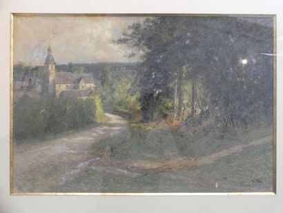 null Attribué à Pierre Prins (1838-1913)
Paysage de campagne, vue de village en bord...