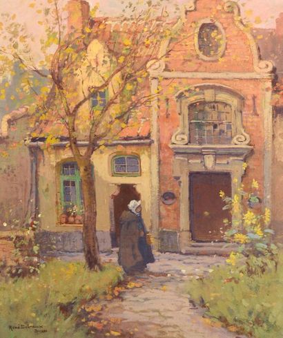 null René Charles Louis DEBRAUX (1868-1938)
Jardin à Bruges
Gouache signée et située...