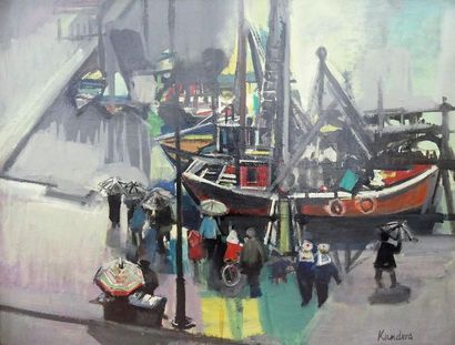 null Rudolf Kundera (1911-2005)
"Le port" 
Huile sur toile signée en bas à droite....