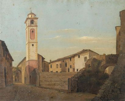 null École française vers 1830
Clocher dans une rue italienne
Ferme en Italie
Deux...