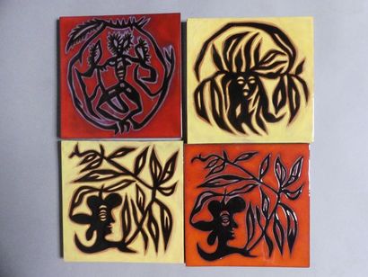 null Jean LURCAT (1892 -1966)
Ensemble de quatre carreaux en céramique émaillés noir...