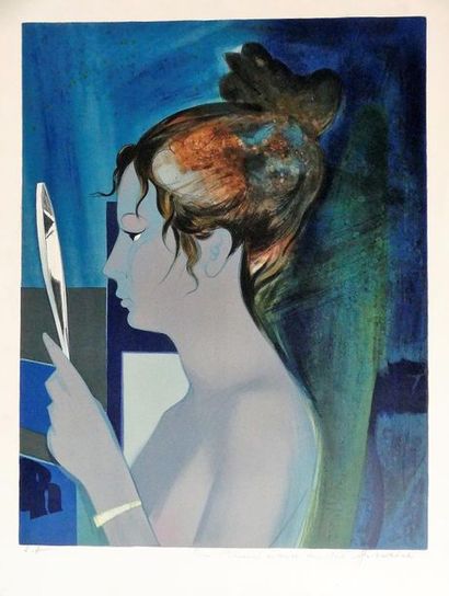 null D’après Camille HILAIRE (1916-2004)
Femme au miroir
Lithographie en couleur,...
