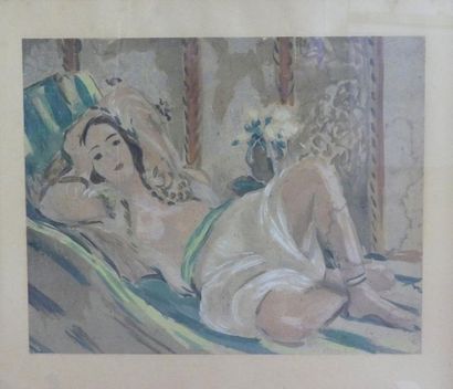 null Ecole du XXème siècle
Odalisque
Aquarelle et rehauts de gouache sur papier
37...