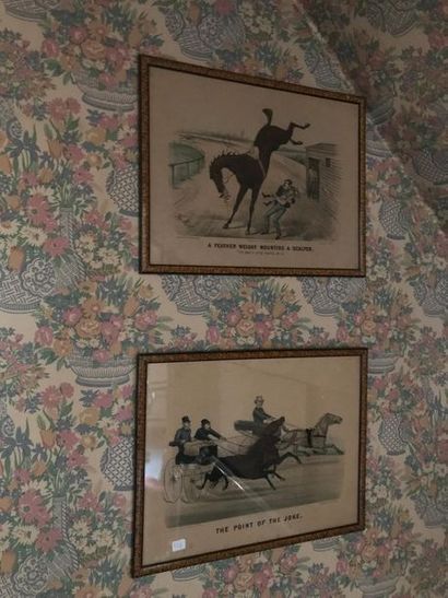 null Lot comprenant quatre gravures humoristiques anglaises sur le thème du cheval....