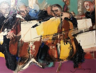 null Christian JAUREGUY (1930)
Les violoncellistes 
Huile sur toile signée en bas...