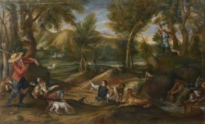null D'après Annibale CARRACCI (1560-1609)
La chasse 
Huile sur toile.
89 x 146 cm
Cachet...