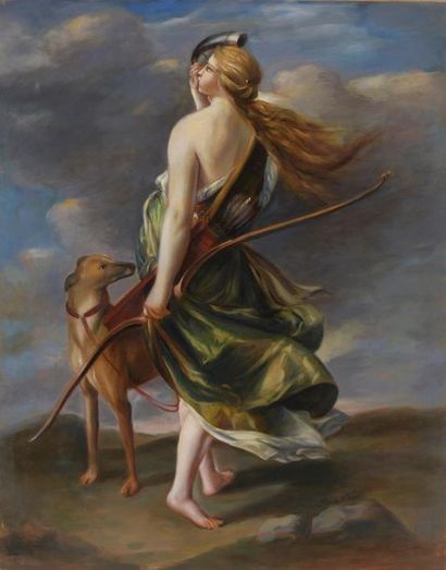 null D'après Orazio GENTILESCHI (1563-1639)
Diane chasseresse
Huile sur toile.
92...