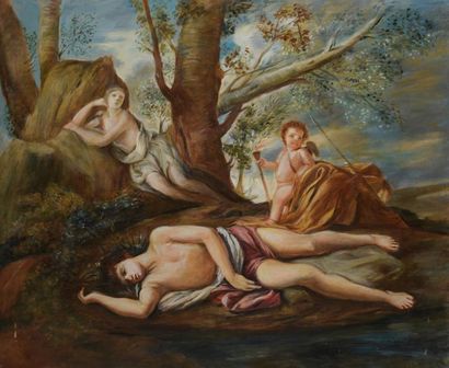 null D'après Nicolas POUSSIN (1594-1665)
Écho et Narcisse
Huile sur toile.
54 x 65...