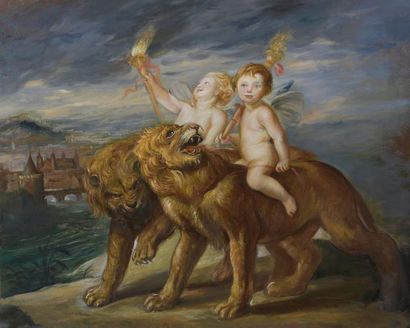 null D'après Peter Paul RUBENS (1577-1640)
Deux amours sur deux lions (Détail de...