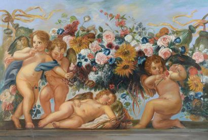 null D'après Carlo MARATTI (1625-1713)
Amours dans un entourage de fleurs
Huile sur...