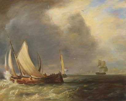 null Dans le gout de Ludolf I BACKHUYSEN (1630/31-1708)
Marine 
Huile sur toile.
65...
