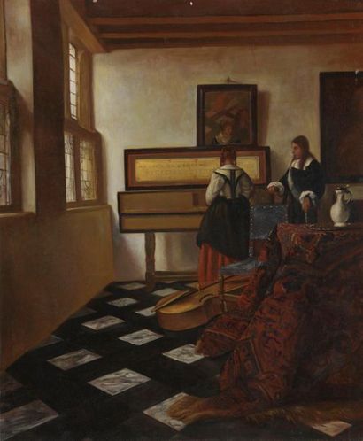 null D'après Jan VERMEER (1656 – 1705)
La leçon de musique
Huile sur toile.
73 x...