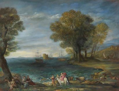 null D'après Claude Gellée, dit Le LORRAIN (1600-1682)
Vue de bord de mer 
Huile...