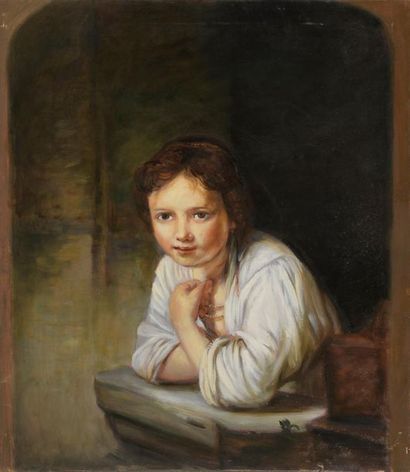 null D’après VAN RIJN REMBRANDT (1606-1669
Jeune fille à la fenêtre 
Huile sur toile.
71...