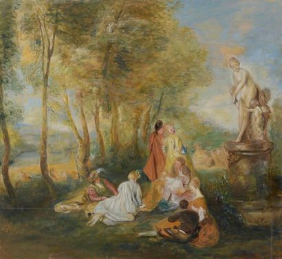 null D'après Jean-Antoine WATTEAU (1684-1721)
La fête de l'amour
Huile sur toile.
83...