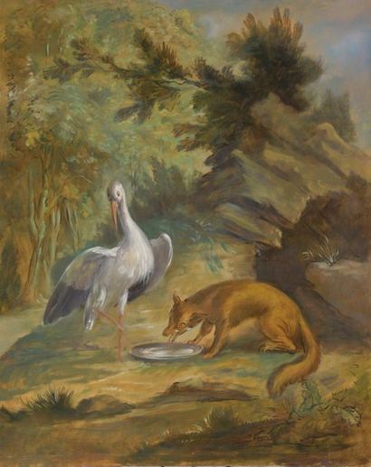 null D'après Jean-Baptiste OUDRY (1686-1755)
Renard et la cigogne 
Huile sur toile.
61...