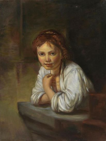 null D’après VAN RIJN REMBRANDT (1606-1669)
Jeune à fille à la fenêtre 
Huile sur...