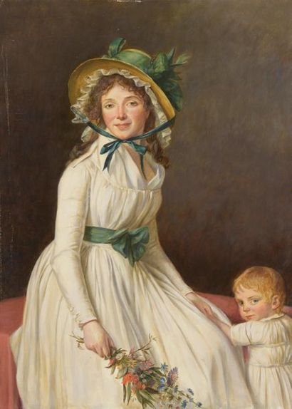 null D'après Jacques Louis DAVID (1748-1825)
Portrait de Madame Seriziat et son fils.
Huile...